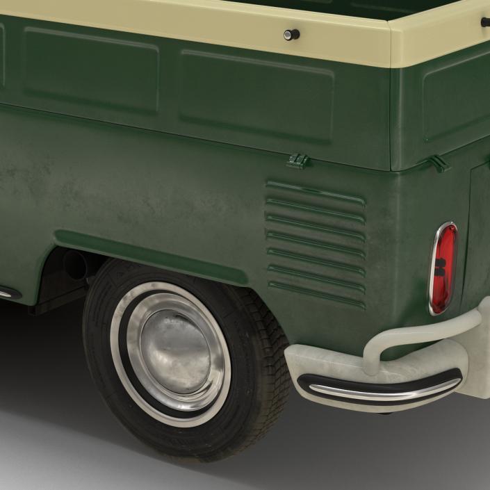 3D Volkswagen Type 2 Double Cab Pick Up Simple Interior Green model