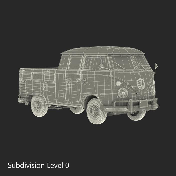 3D Volkswagen Type 2 Double Cab Pick Up Simple Interior Green model