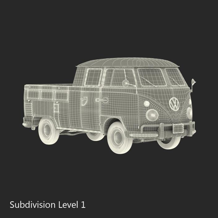 3D Volkswagen Type 2 Double Cab Pick Up Simple Interior Green model