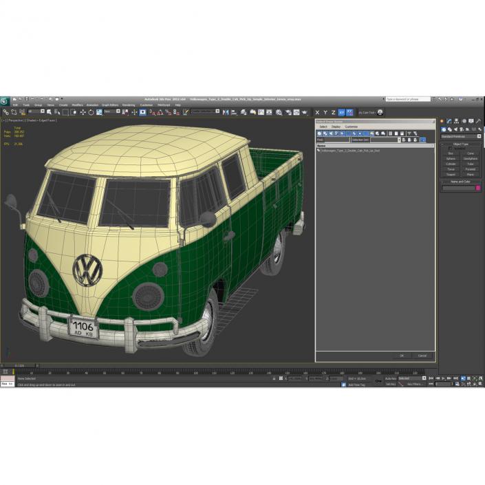 3D Volkswagen Type 2 Double Cab Pick Up Simple Interior Green model