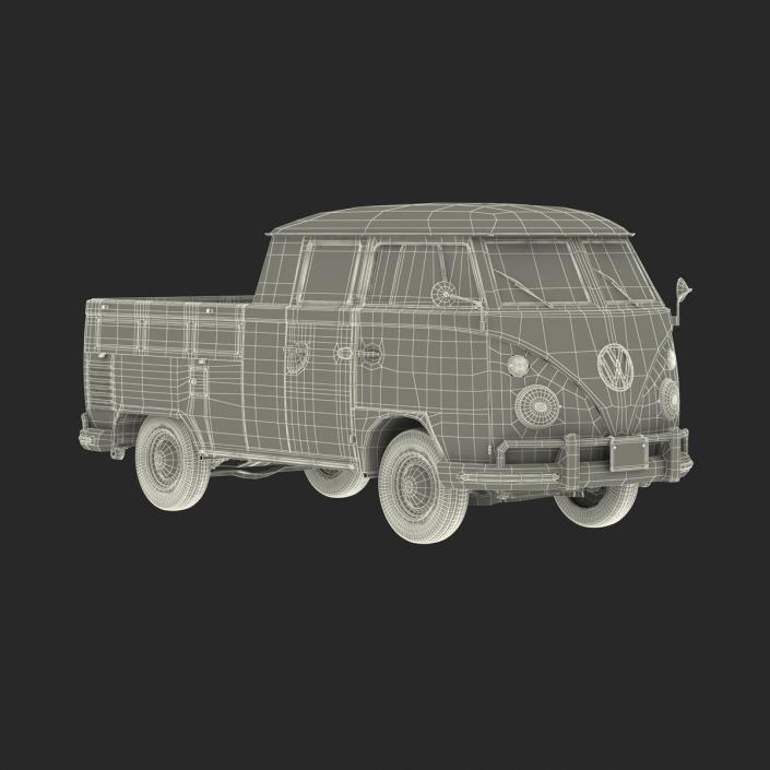 3D Volkswagen Type 2 Double Cab Pick Up Simple Interior Green model