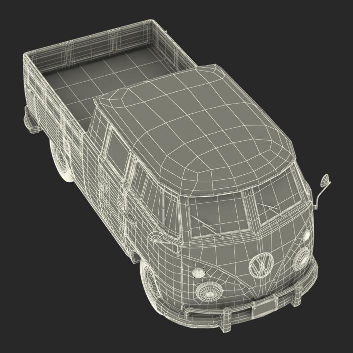 3D Volkswagen Type 2 Double Cab Pick Up Simple Interior Green model