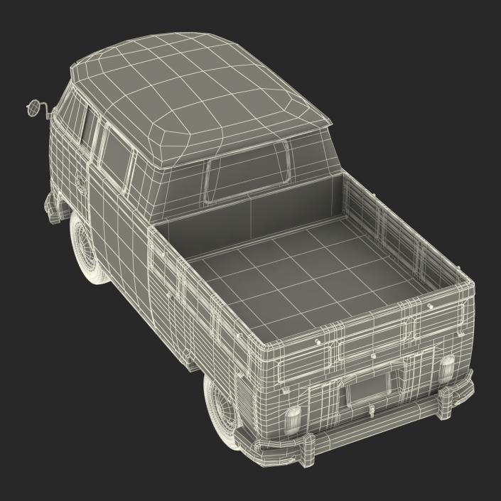 3D Volkswagen Type 2 Double Cab Pick Up Simple Interior Green model