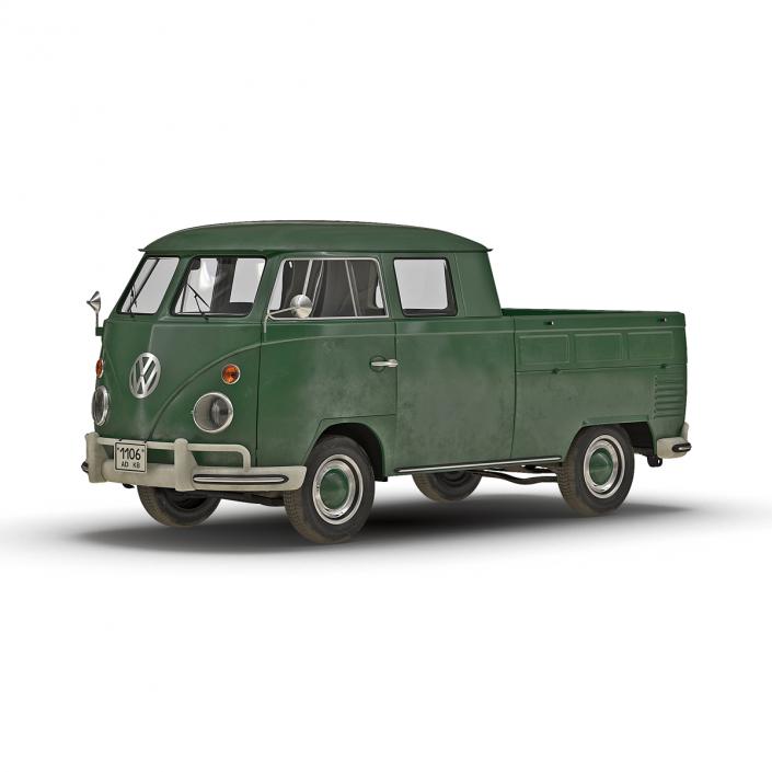 3D model Volkswagen Type 2 Double Cab Pick Up Simple Interior Green 2