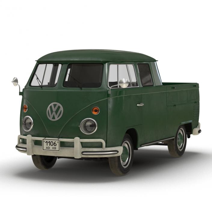 3D model Volkswagen Type 2 Double Cab Pick Up Simple Interior Green 2