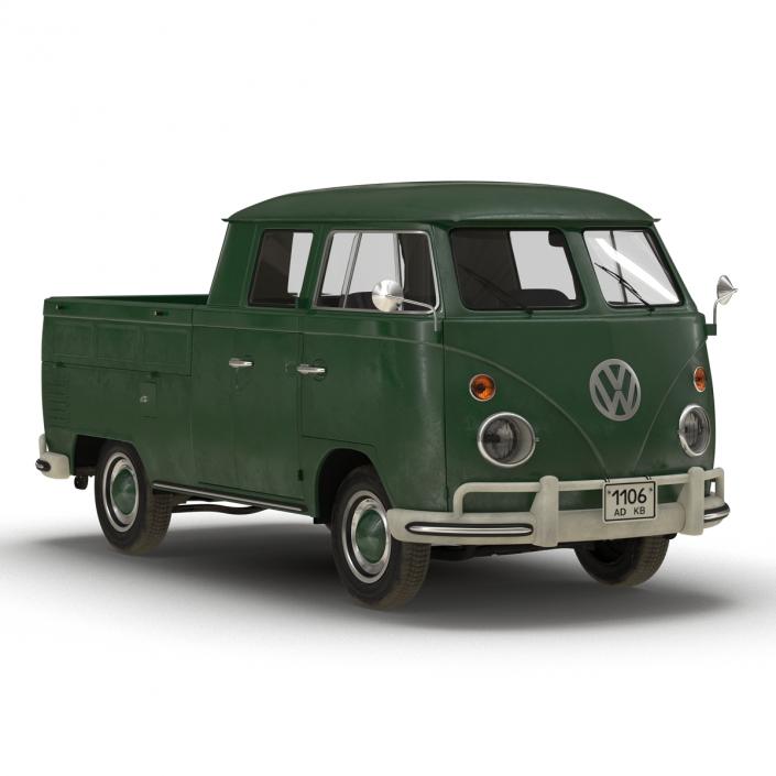 3D model Volkswagen Type 2 Double Cab Pick Up Simple Interior Green 2