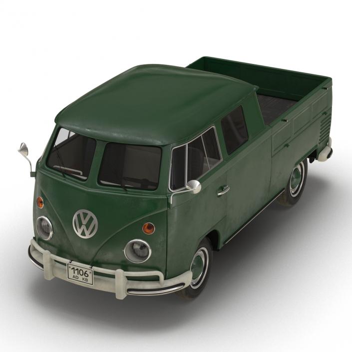 3D model Volkswagen Type 2 Double Cab Pick Up Simple Interior Green 2