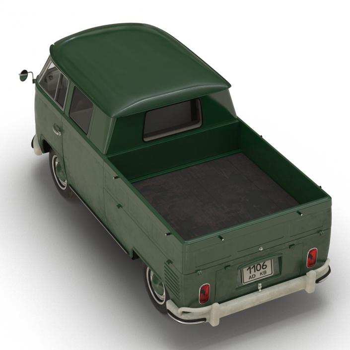 3D model Volkswagen Type 2 Double Cab Pick Up Simple Interior Green 2