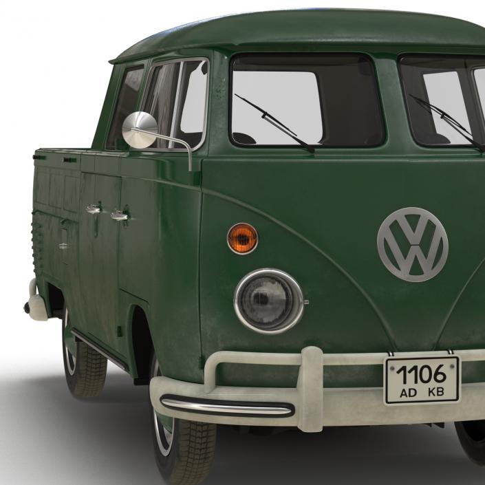 3D model Volkswagen Type 2 Double Cab Pick Up Simple Interior Green 2