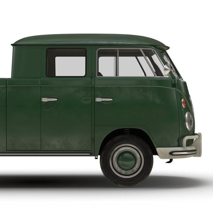 3D model Volkswagen Type 2 Double Cab Pick Up Simple Interior Green 2