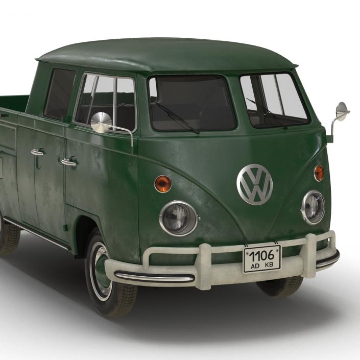 3D model Volkswagen Type 2 Double Cab Pick Up Simple Interior Green 2