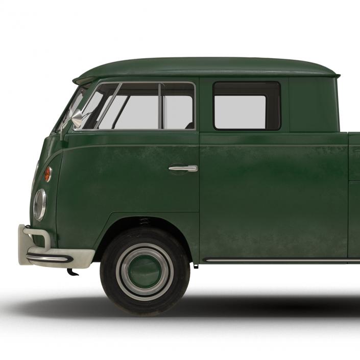 3D model Volkswagen Type 2 Double Cab Pick Up Simple Interior Green 2