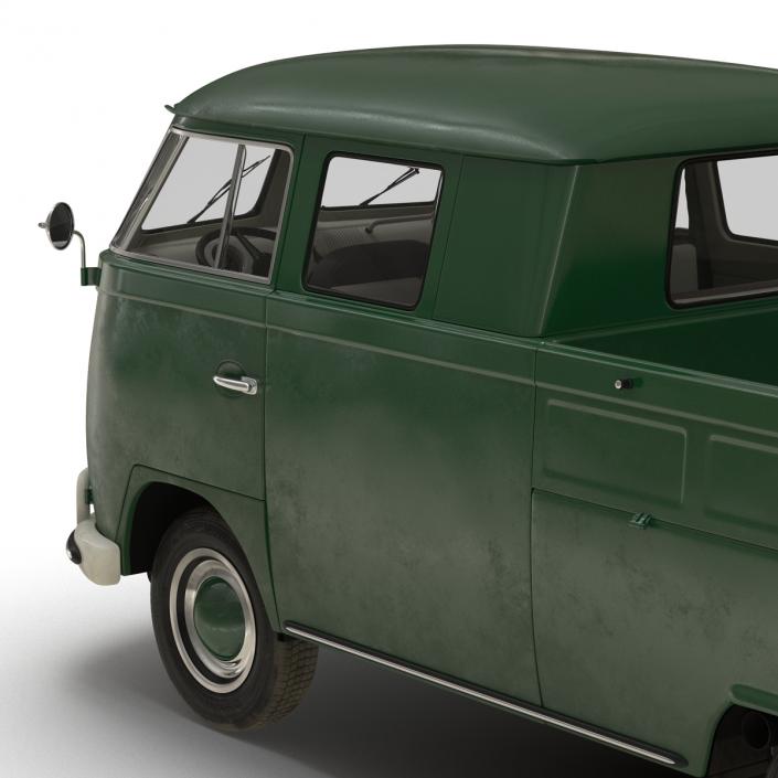 3D model Volkswagen Type 2 Double Cab Pick Up Simple Interior Green 2