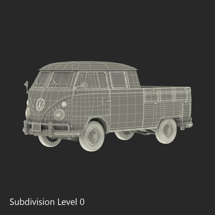 3D model Volkswagen Type 2 Double Cab Pick Up Simple Interior Green 2