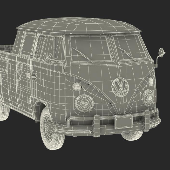 3D model Volkswagen Type 2 Double Cab Pick Up Simple Interior Green 2