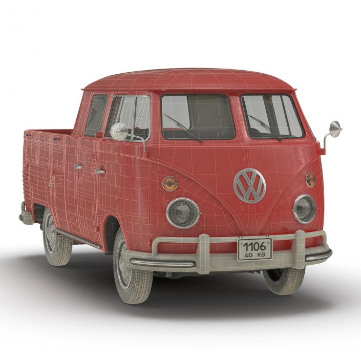 3D Volkswagen Type 2 Double Cab Pick Up Simple Interior Red