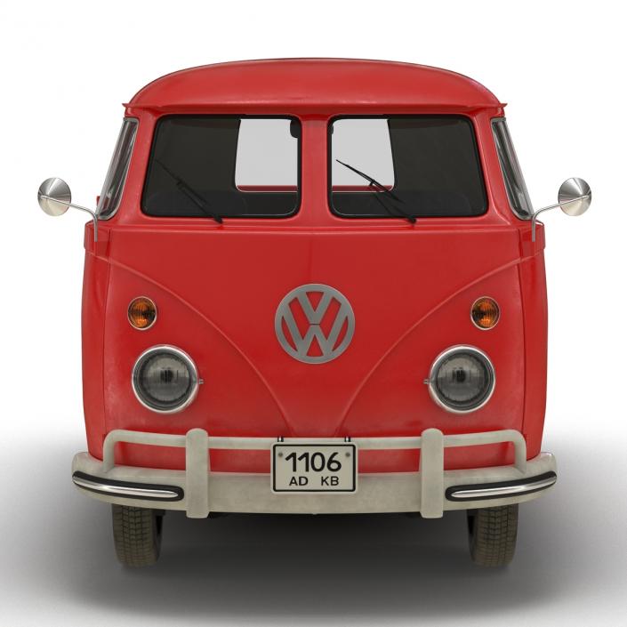 3D Volkswagen Type 2 Double Cab Pick Up Simple Interior Red