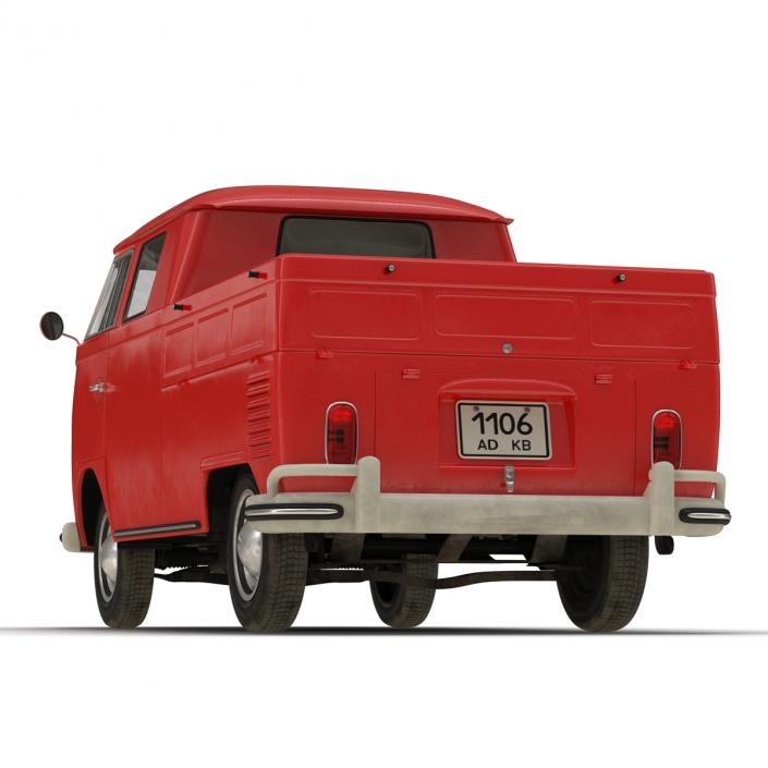 3D Volkswagen Type 2 Double Cab Pick Up Simple Interior Red