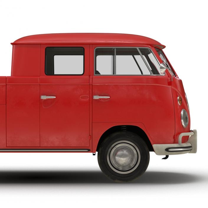 3D Volkswagen Type 2 Double Cab Pick Up Simple Interior Red