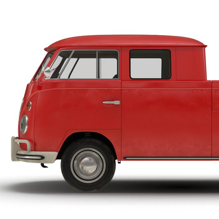 3D Volkswagen Type 2 Double Cab Pick Up Simple Interior Red