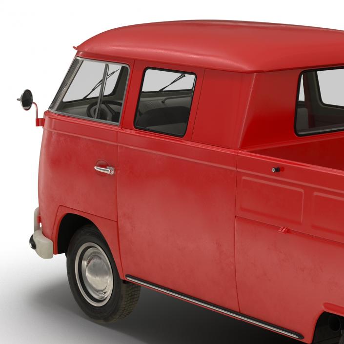 3D Volkswagen Type 2 Double Cab Pick Up Simple Interior Red