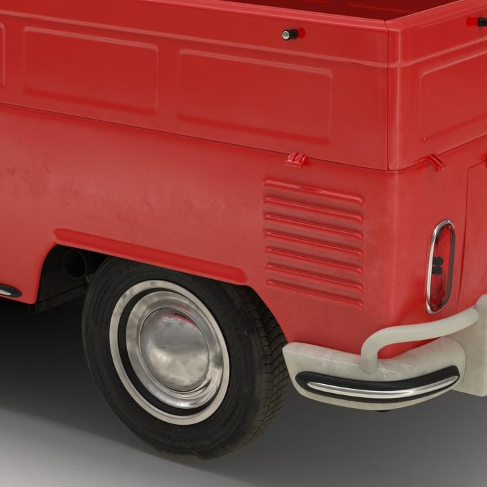 3D Volkswagen Type 2 Double Cab Pick Up Simple Interior Red