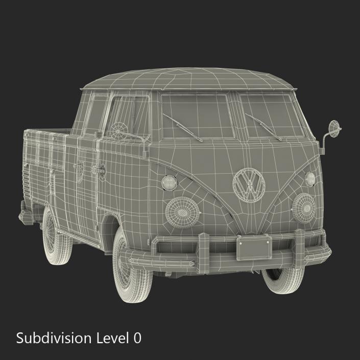 3D Volkswagen Type 2 Double Cab Pick Up Simple Interior Red