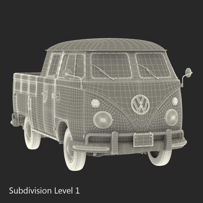 3D Volkswagen Type 2 Double Cab Pick Up Simple Interior Red