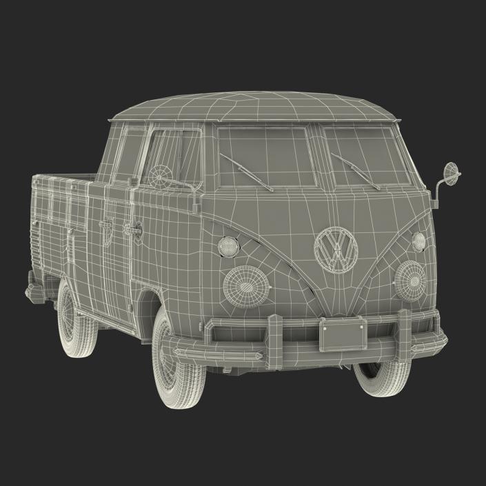 3D Volkswagen Type 2 Double Cab Pick Up Simple Interior Red