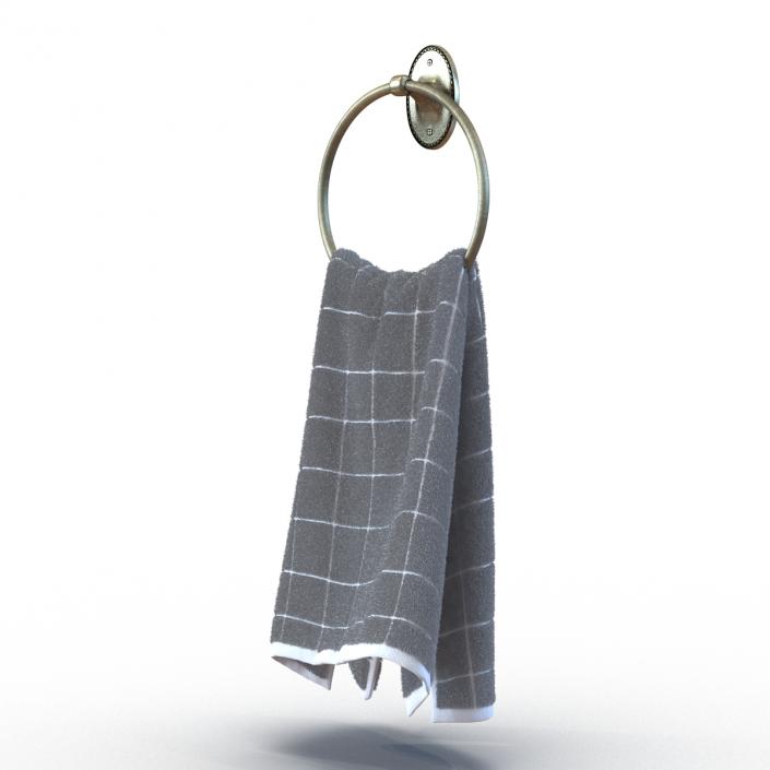 Hanging Bathroom Towel 2 White with Fur 3D model