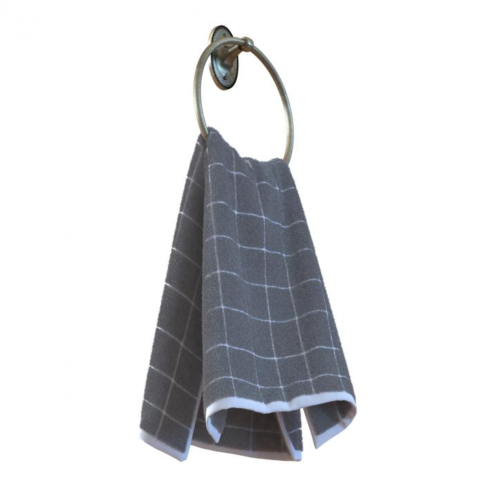 Hanging Bathroom Towel 2 White with Fur 3D model