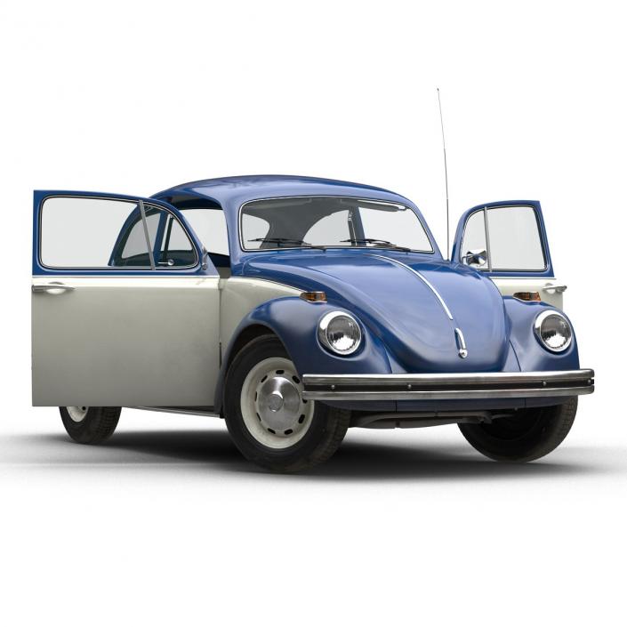 3D model Volkswagen Beetle 1966 Simple Interior Blue 2