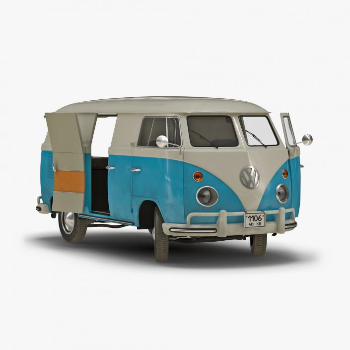 3D Volkswagen Type 2 Panel Van Rigged Blue 2