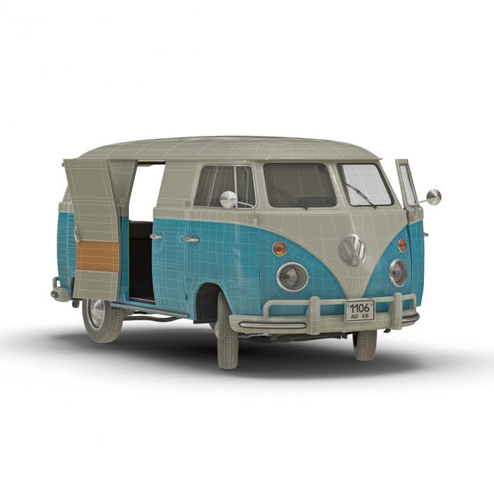 3D Volkswagen Type 2 Panel Van Rigged Blue 2