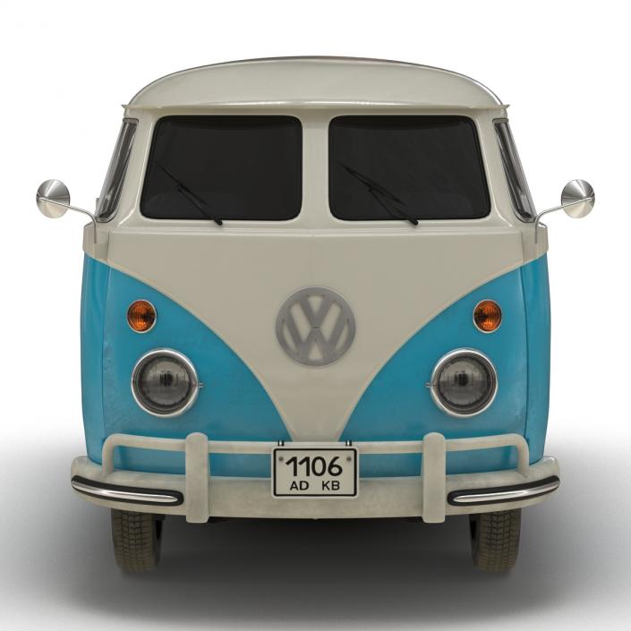 3D Volkswagen Type 2 Panel Van Rigged Blue 2