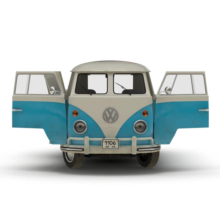 3D Volkswagen Type 2 Panel Van Rigged Blue 2