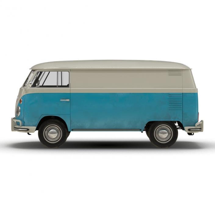 3D Volkswagen Type 2 Panel Van Rigged Blue 2