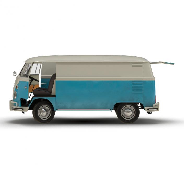 3D Volkswagen Type 2 Panel Van Rigged Blue 2