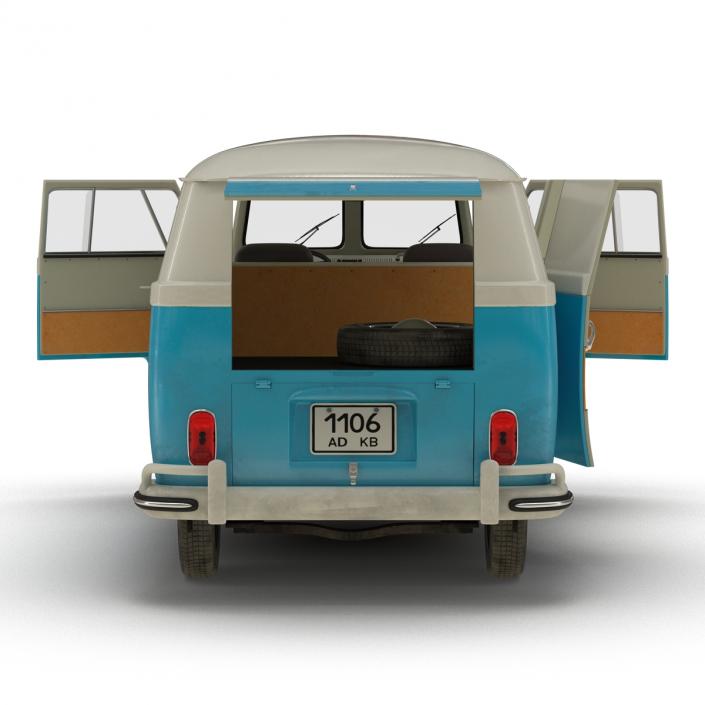 3D Volkswagen Type 2 Panel Van Rigged Blue 2