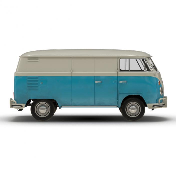 3D Volkswagen Type 2 Panel Van Rigged Blue 2