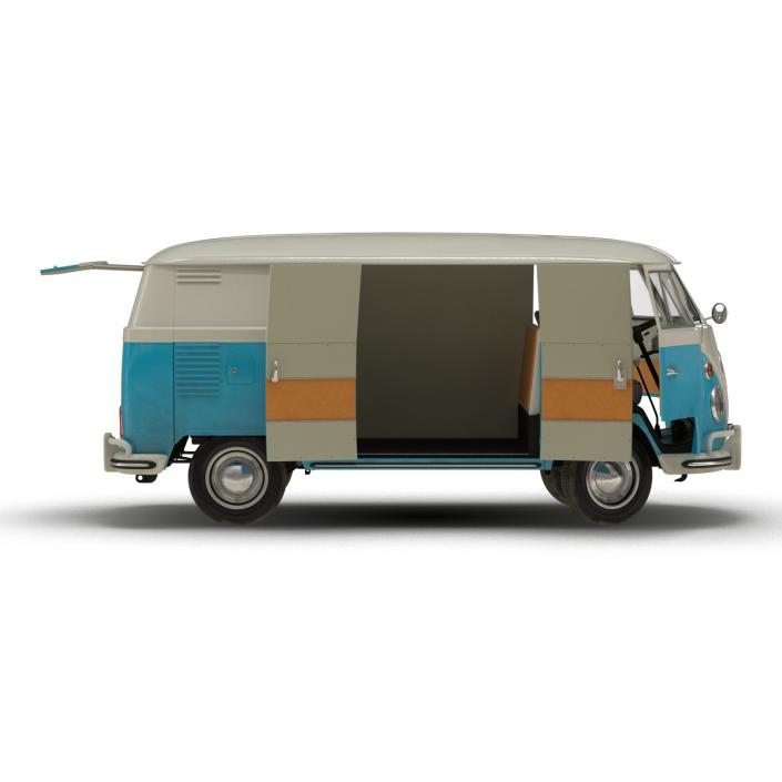 3D Volkswagen Type 2 Panel Van Rigged Blue 2