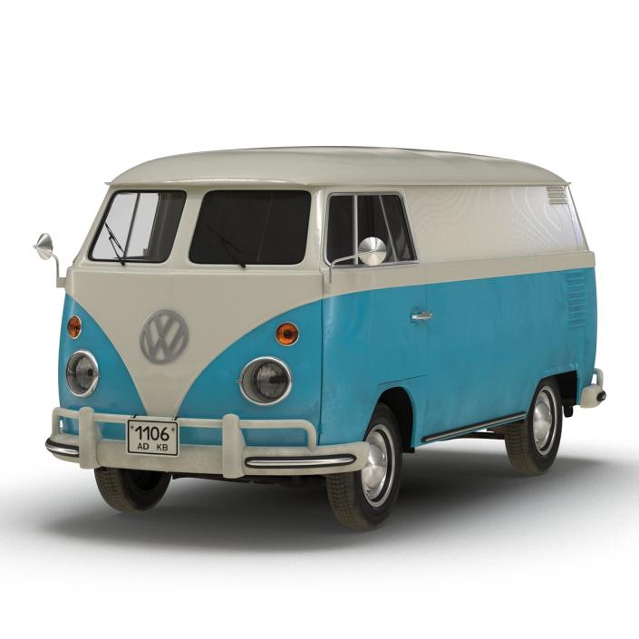 3D Volkswagen Type 2 Panel Van Rigged Blue 2