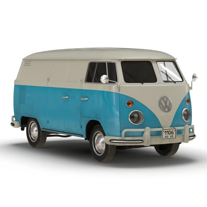 3D Volkswagen Type 2 Panel Van Rigged Blue 2