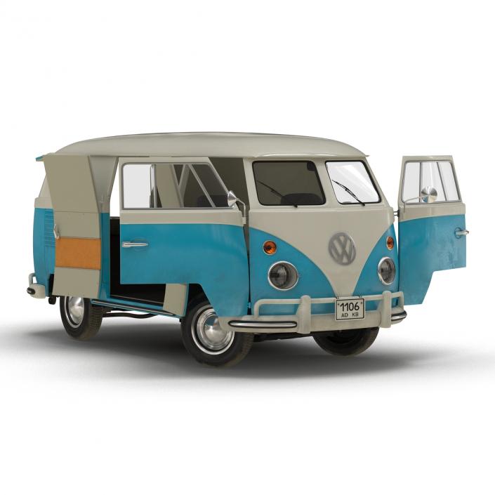 3D Volkswagen Type 2 Panel Van Rigged Blue 2