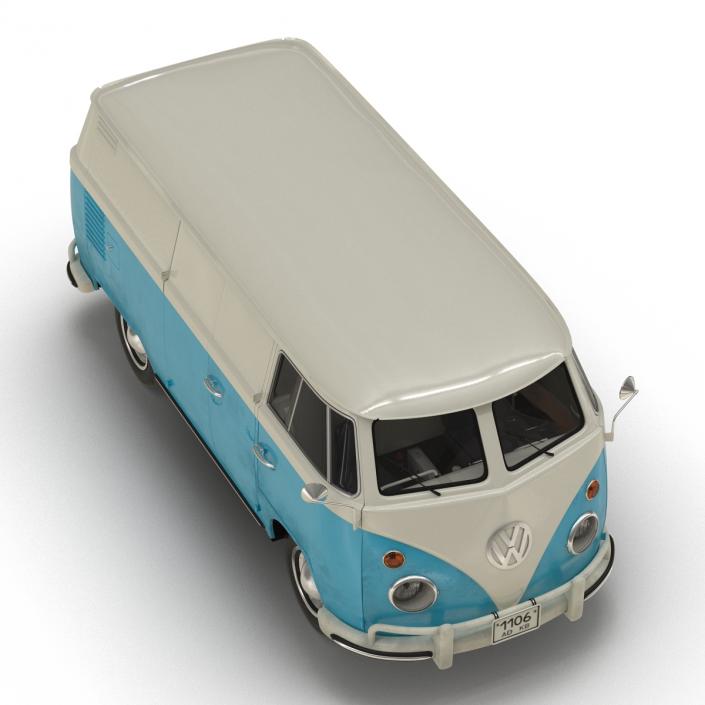 3D Volkswagen Type 2 Panel Van Rigged Blue 2