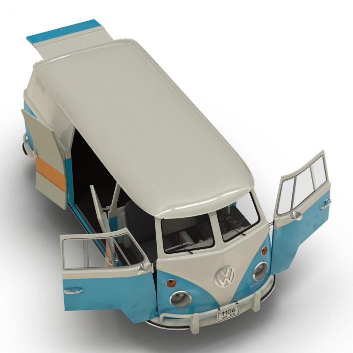 3D Volkswagen Type 2 Panel Van Rigged Blue 2