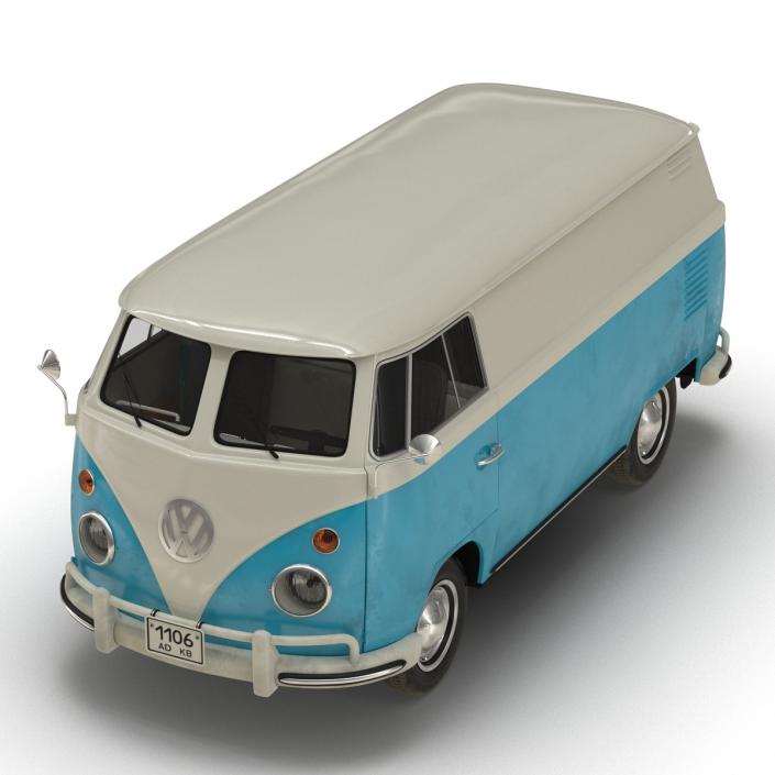 3D Volkswagen Type 2 Panel Van Rigged Blue 2