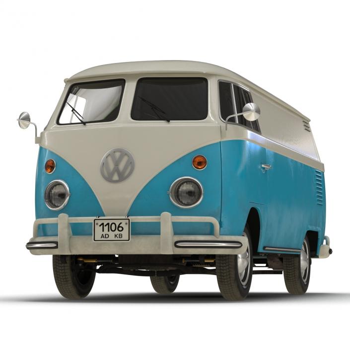 3D Volkswagen Type 2 Panel Van Rigged Blue 2