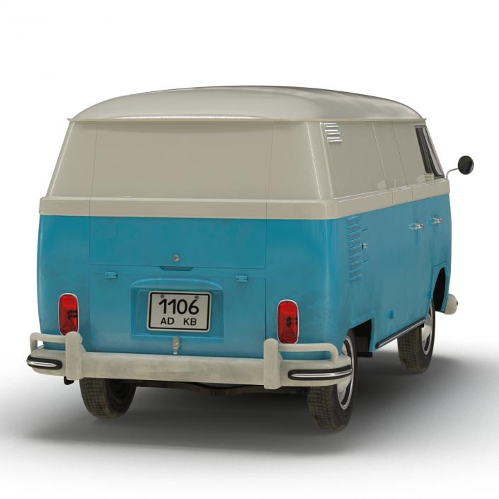 3D Volkswagen Type 2 Panel Van Rigged Blue 2