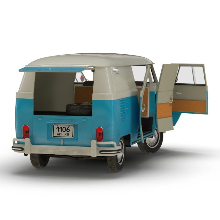 3D Volkswagen Type 2 Panel Van Rigged Blue 2